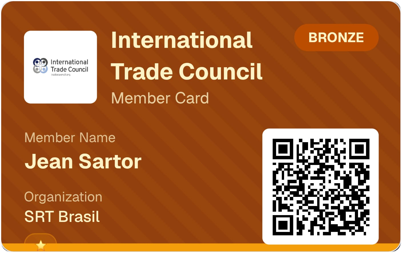 Credencial de membro acreditado do International Trade Council — Jean Sartor